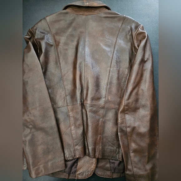 NWOT - Distressed Leather Venezia Brown Blazer - Vintage - 14/16 - Picture 10 of 10